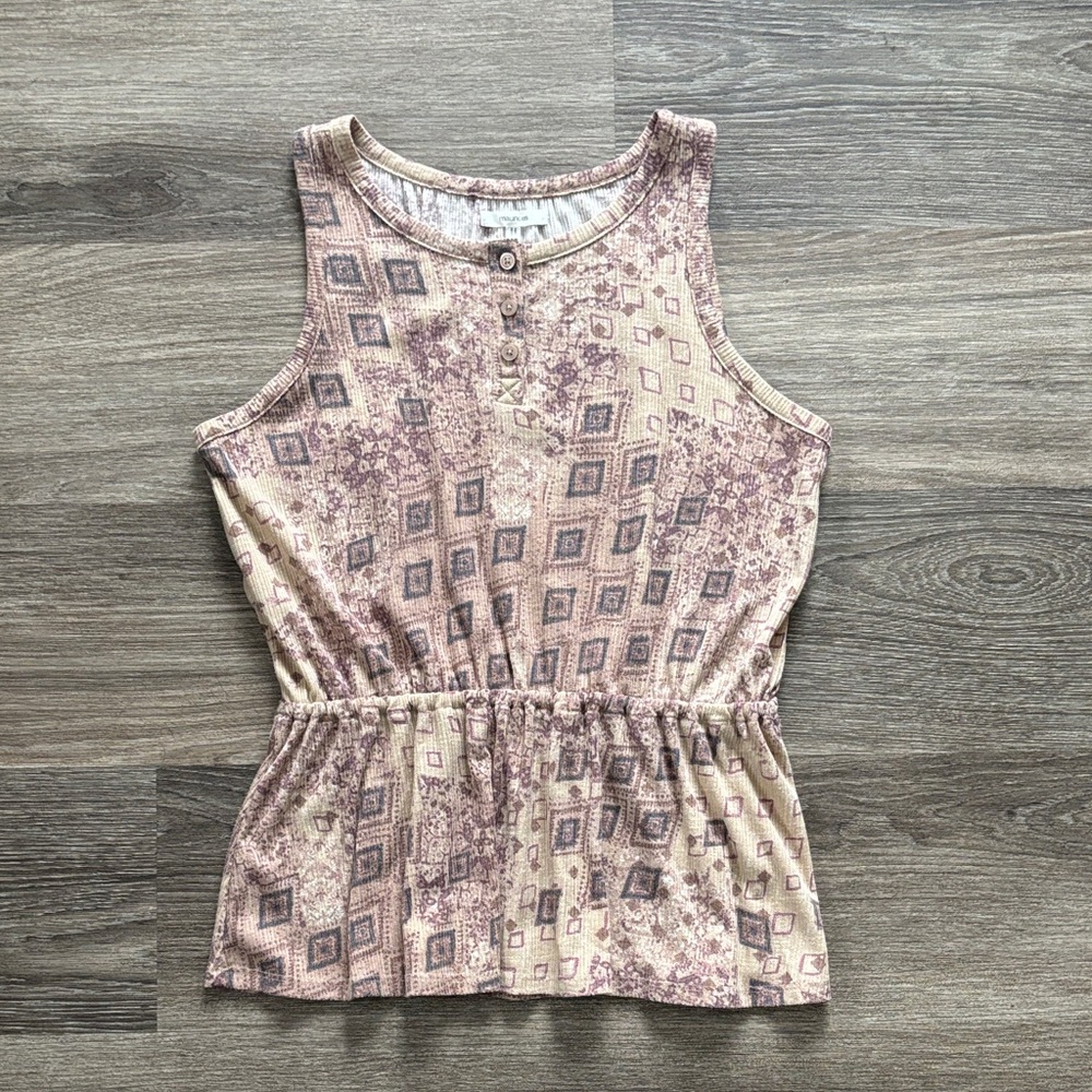 Maurices Beige and Mauve Printed Sleeveless Peplum Tank